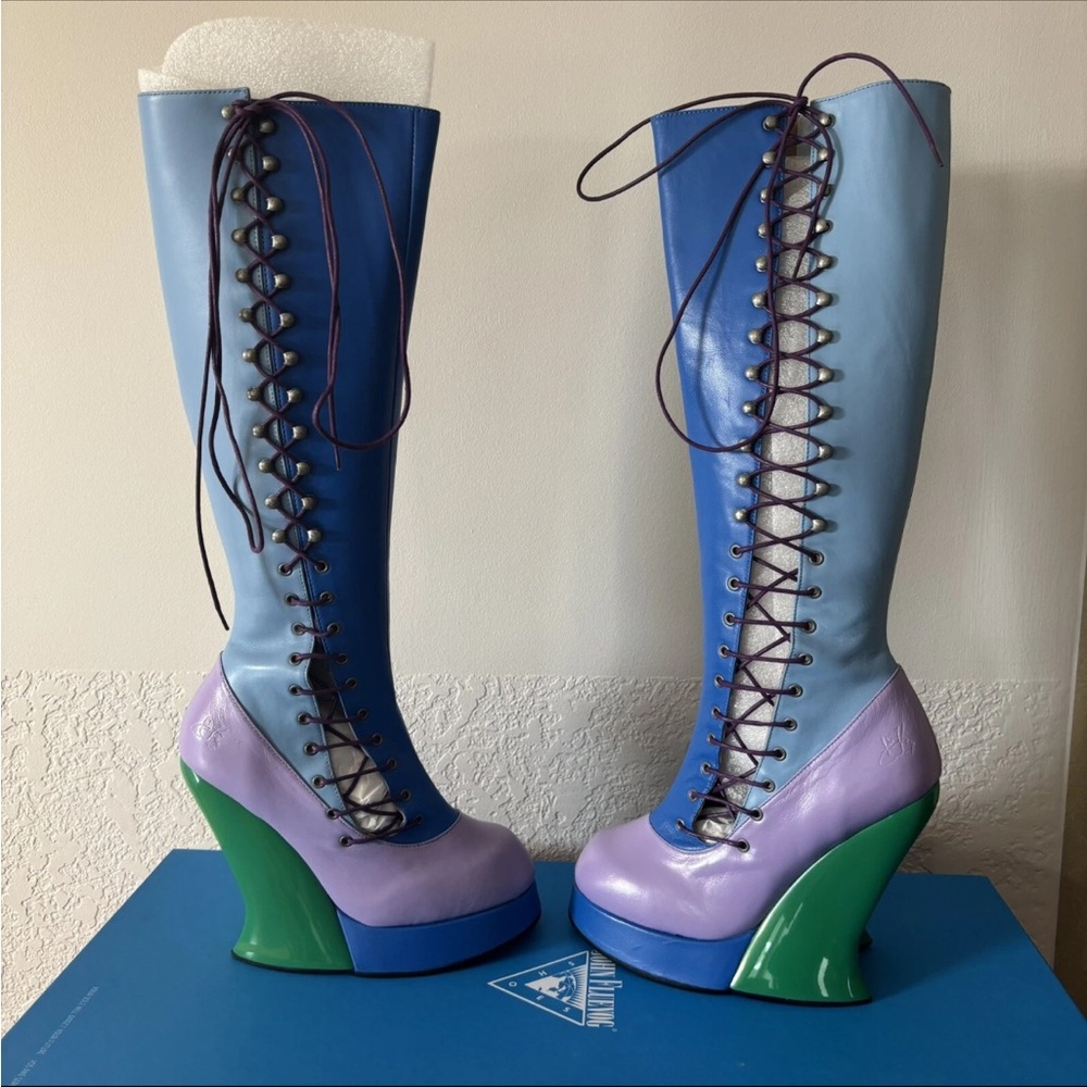 John Fluevog ULTRA VOG GRAND NATIONAL Platform Leather Boots Chunky Steampunk 10 - Picture 5 of 12
